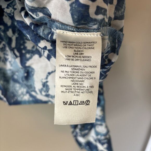 Pilcro Anthropologie Blue Floral Batik Crop Button Up Blouse Ruffles Sz Medium - Picture 8 of 11